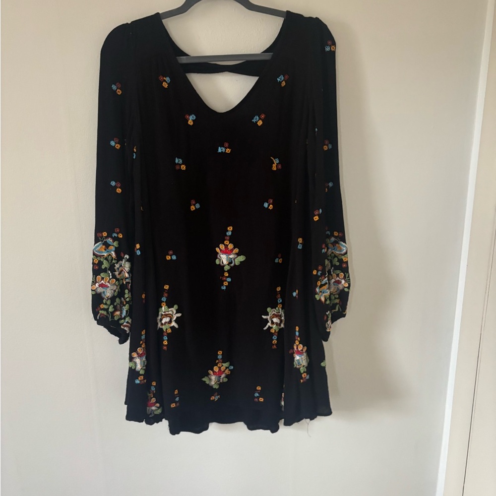 Free People Black Dress with Colorful Embroidery